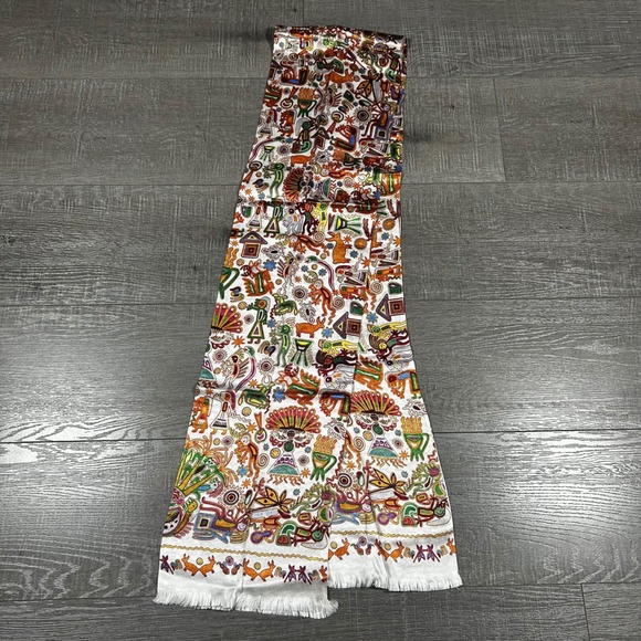 Pineda Covalin Silk Scarf Mexico Folk Art Animal Figures Geometric Multi Color - Picture 2 of 8